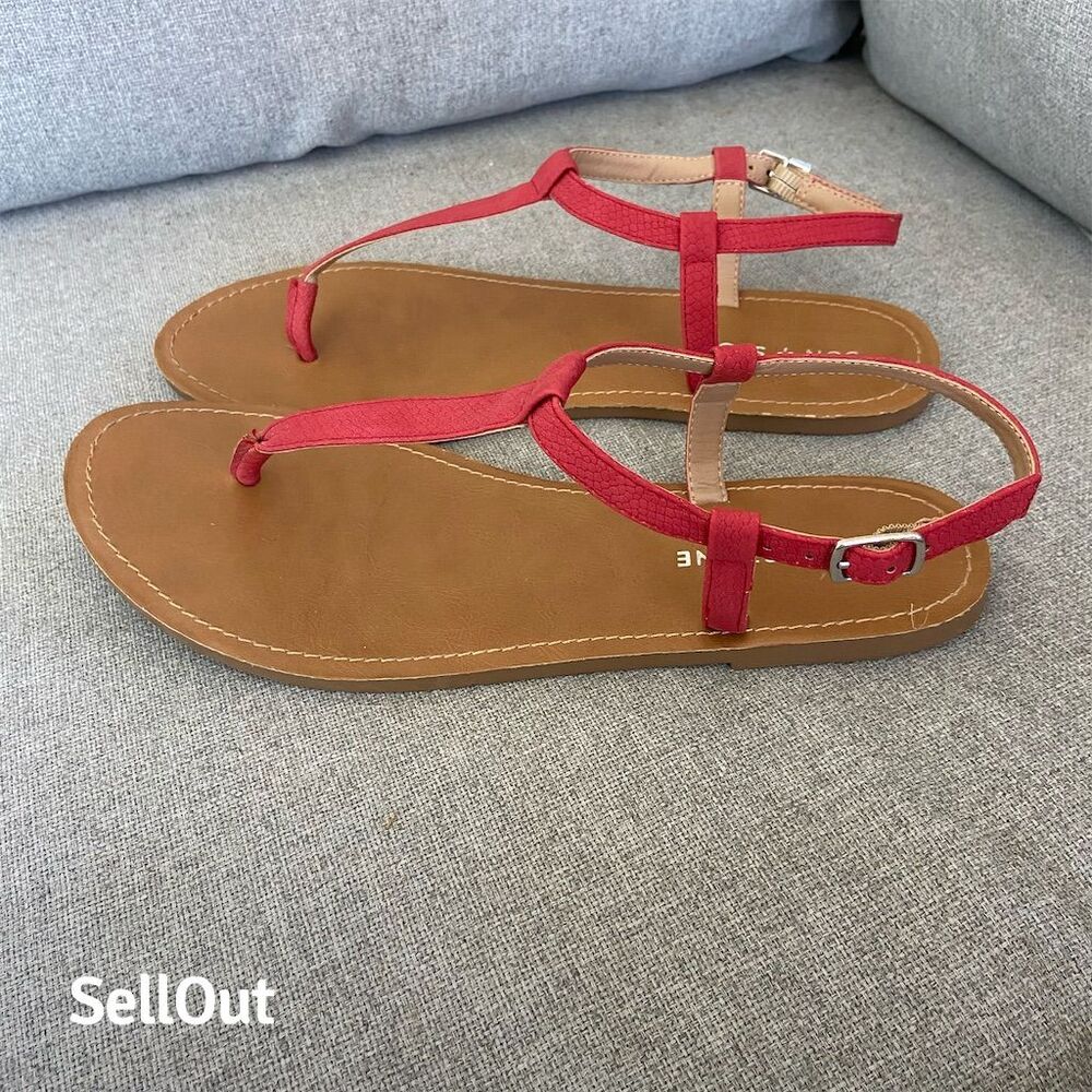 Sun + Stone Women's Red T-Strap Slingback Sandals Size 7.5